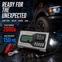 Démarreur de batterie 2-en-1 avec pompe à air 2000A, charge USB, lumière d'urgence LED, affichage numérique, booster de batterie 12V 8000mAh, gonflage des pneus