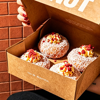 Boîte à donuts personnalisée avec logo, qualité alimentaire, avec séparateurs, emballage pour biscuits, emballage en papier kraft pour petit-déjeuner, boîte pour quatre donuts