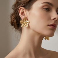 Anting Tusuk Baja Anti Karat Lapis Emas Berkualitas Tinggi, Tekstur Bunga Besar Vintage, Fashion Modern, Hadiah Pernikahan Wanita, Perhiasan
