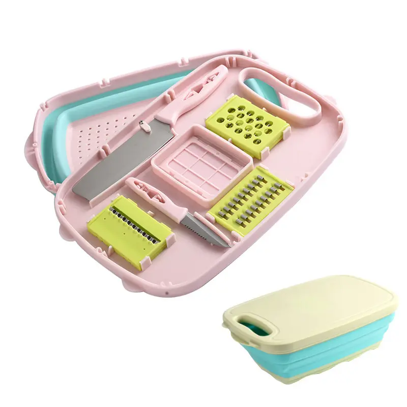 9 in 1 Multifunctional Vegetable Chopping Board Set Portable Cutting Board Basin Drain Basket for Home Camping Vegetable Slicer