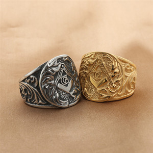 Freemason <b>Ring</b> Shield Shape Titanium Steel Men's Retro Punk Style Jewelry Gift Silver Gold 29045 - Product Image 1