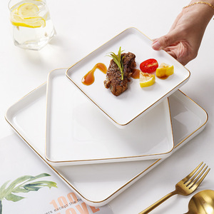 <span class=keywords><strong>Assiette</strong></span> carrée en céramique <span class=keywords><strong>blanche</strong></span> élégante avec bordure dorée, <span class=keywords><strong>assiette</strong></span> en porcelaine de qualité supérieure pour steak, idéale pour les hôtels, les restaurants et l'usage domestique - Product Image 3