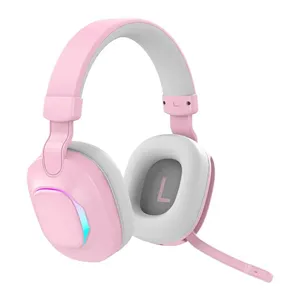 Auriculares para juegos Sonido estéreo 3D Hifi Pink Carga inalámbrica Auriculares BT con micrófono