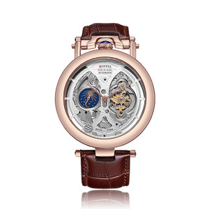 Montre mécanique automatique squelette de luxe pour homme, cadran phase de lune, bracelet en cuir souple, coffret cadeau haut de gamme - Product Image 3