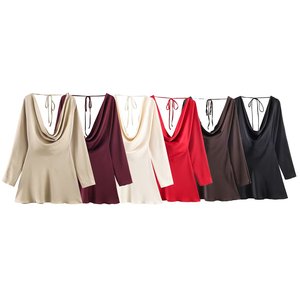 TAOP&ZA Primavera 2026 Nuova Collezione: Elegante e Semplice Mini <span class=keywords><strong>Abito</strong></span> <span class=keywords><strong>in</strong></span> <span class=keywords><strong>Raso</strong></span> di Seta a <span class=keywords><strong>Maniche</strong></span> <span class=keywords><strong>Lunghe</strong></span> con Collo Drappeggiato (9377332) - Product Image 1