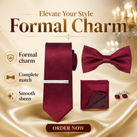 Accessoires de mariage haut de gamme pour homme de style britannique : Ensemble cravate, pochette et nœud papillon rayés pour occasions formelles