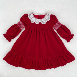 Abito da principessa in velluto rosso con pizzo e maniche a bolle per <span class=keywords><strong>bambina</strong></span>, Collezione Natale 2026 - Nuovo <span class=keywords><strong>vestito</strong></span> alla moda per bambine e neonate - Product Image 4