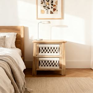 ชั้นวางของไม้สานมือพร้อมลิ้นชักสำหรับตกแต่งบ้านสไตล์โบโฮสแกนดิเนเวียนในห้องนั่งเล่นหรือห้องนอน - Product Image 1