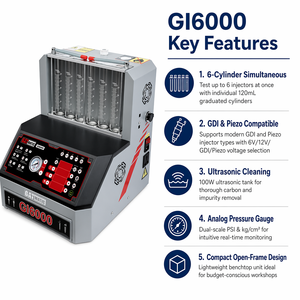 Limpiador y Probador Ultrasónico de <span class=keywords><strong>Inyectores</strong></span> de Combustible GATmatic GI6000 de 6 Cilindros, para <span class=keywords><strong>Inyectores</strong></span> GDI Piezoeléctricos de <span class=keywords><strong>Gasolina</strong></span>, para Autos y Motocicletas - Product Image 3