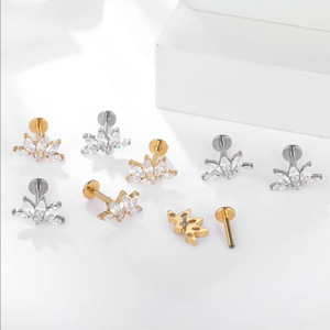 <b>Titanium</b> Lip <b>Stud</b> Earrings G23 F136 ASTM <b>Titanium</b> Alloy Flower Shape Prong Setting Party Jewelry - Product Image 4