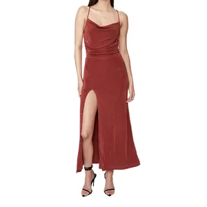 new dress designs 2022 Women summer comfortable slip midi-length dress In rust and adjustable spaghetti straps