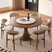 Cremefarbenes Rundes Esszimmer-Set mit Drehplatte, Massivholz-Basis, Schlichte Walnussfarbe, Wasserfest, Umweltfreundlich, Langlebig