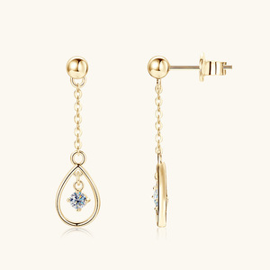 14K Gold Plated 925 Sterling Silver Tassel Stud Dangle Drop Earrings with 3mm Round Cut VVS <strong>Moissanite</strong> Women's Luxury Jewelry - Product Image 4