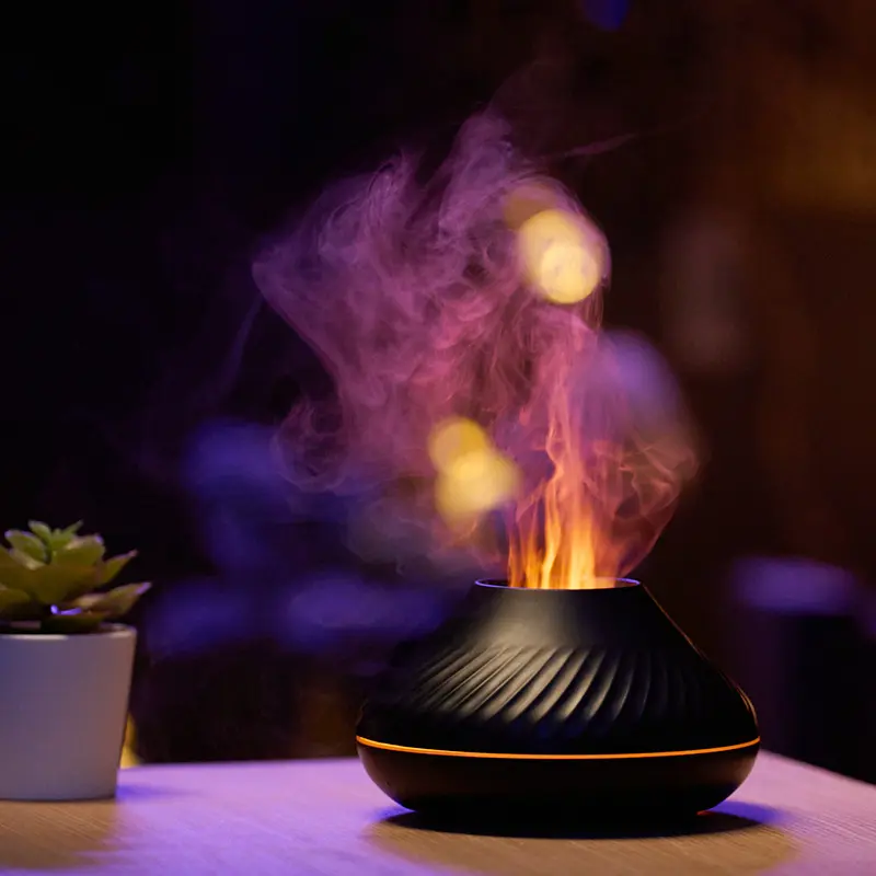 Best Sales USB Mini Ultrasonic Flame Humidifier Led Colorful Fire Flame Aroma Oil Volcano Diffuser