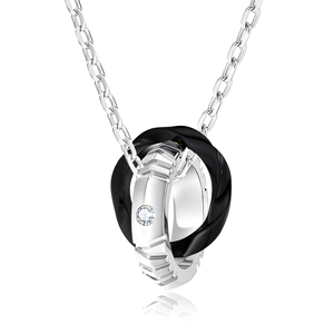 Fashion Double <b>Ring</b> Charm Necklace <b>Men</b> <b>Black</b> Silver Color Stainless Steel Two Interlocking Braided Circles Pendant Necklaces - Product Image 4