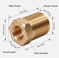 Bushing Hex Reducer Kuningan Male to Female Flange Berlapis Cat, Adaptor Fitting Pipa untuk Sistem Pneumatik, Air, dan Gas 2