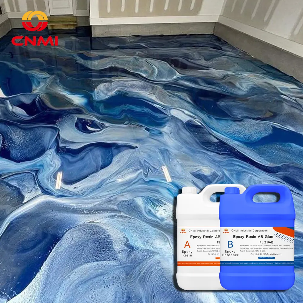 Liquid Epoxy Resin Two Component AB Glue FL210 2:1 Clear Epoxy Floor Coating for 3D Floor Ceiling Scratch Resistant