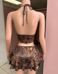 Viviblook Z425ST03 Ensemble Femme Dos Nu Imprimé Léopard Haut Court et Sexy Hot Girl Mini Jupe Ensemble Deux Pièces - Product Image 2