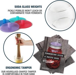 Kit complet <span class=keywords><strong>de</strong></span> fermentation Masontops pour bocaux Mason avec bouchons à air, poids en verre pour la fabrication <span class=keywords><strong>de</strong></span> cornichons/kraut/kimchi - Sans BPA, à large ouverture - Product Image 4