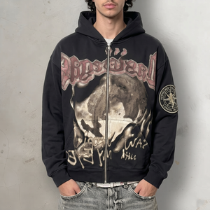 Wholesale Unisex Y2K Vintage <b>Zip</b> <b>Up</b> Hoodie 6736 Custom Logo Heavyweight Cotton Fleece Graphic Printed Streetwear Zipper <b>Hoodies</b> - Product Image 2