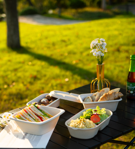 <span class=keywords><strong>Achat</strong></span> direct d'usine de barquettes en bagasse imperméables à 2 compartiments avec couvercles en PP pour le riz et la salade à emporter - Product Image 4