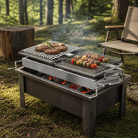 Barbecue en acier inoxydable Santa Maria intégré avec brasero, barbecue argentin, grille en V, hauteur réglable