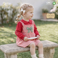 Ensemble de vêtements 2 pièces pour filles, haut à col Peter Pan, jupe à bretelles à carreaux, tenue en tissu gingham vert avec nœud