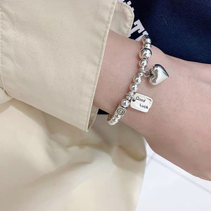 S925 Sterling <b>Silver</b> Bracelet Heart <b>Charm</b> Good Luck Smiley Face Women's Everyday Wear Jewelry - Product Image 1