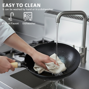 <span class=keywords><strong>Wok</strong></span> professionnel en acier au carbone à fond rond avec poignée, pré-assaisonné pour une utilisation en extérieur, cuisinières à gaz, durable - Product Image 5