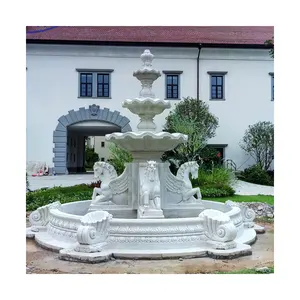 Stone Carving Fountains Custom Outdoor Garden Large Natural Carving Stone White Marble Horse Fountain