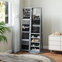 Ggtradinginc Armoire à bijoux pivotante à 360° avec miroir pleine longueur en verre gris, armoire verrouillable, éclairage LED, fixation murale, moderne, résistante à l'eau