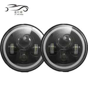 Phare rond de moto à led de 7 pouces, phare de 7 pouces pour jeep wrangler avec yeux d'ange