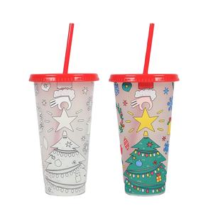 Nuevo Vaso Cambiador de Color 2025 con Tapa y Pajitas, Vasos de Café de PP para Fiestas de Navidad y Halloween, Vaso para Bebidas Frías - Product Image 1