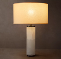 Lampe de table cylindrique en marbre blanc et gris, finition laiton brossé, abat-jour en lin beige, lampe de chevet/bureau, écologique, flexible, simple, E26