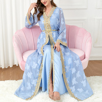 Nouvelle Arrivée 2026 – Élégante Robe Abaya Longue en Laine Brodé pour Femme, Légère, Longueur Ras du Sol, Manches Longues, Dentelle Dorée, Robe Musulmane