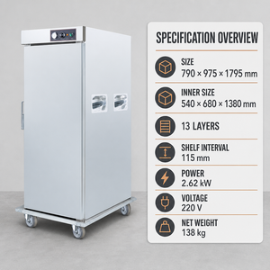 Armoire chauffante professionnelle à porte simple 220V 2.62kW, chariot chauffant 11 niveaux pour aliments, idéal pour hôtels, restaurants et cuisines de traiteur - Product Image 2