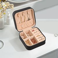 Forme carrée Design personnalisé Hawaii Imprimer Portable Boîte de rangement à bijoux Boîte à fermeture éclair Boîte de rangement de bijoux en cuir Pu avec logo
