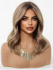 Perruques Lace Front en <span class=keywords><strong>Cheveux</strong></span> Humains Européens <span class=keywords><strong>Blond</strong></span> Cendré Balayage Mèches Ondulées avec Racines Brun Foncé Raie au Milieu Perruques Colorées - Product Image 4