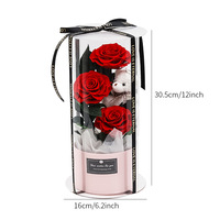 Bouquet de fleurs éternelles en rose véritable préservée, fait main, en seau cylindrique, pour la Saint-Valentin, décoration transfrontalière