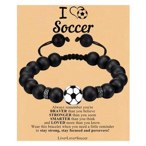 Bracelet tressé ajustable avec breloque ballon de sport (<span class=keywords><strong>football</strong></span>, baseball, basketball) et perles en pierre naturelle, carte de citation inspirante - Product Image 2