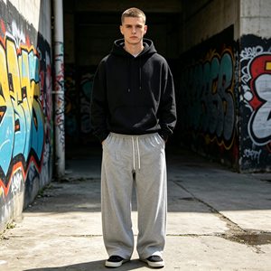 Sudaderas con capucha personalizadas para hombre, estilo jogger, holgadas, 500 g/m², 100 % algodón, con bordado 3D en relieve, reflectantes, de corte extragrande/recto, conjuntos deportivos para hombre. - Product Image 3