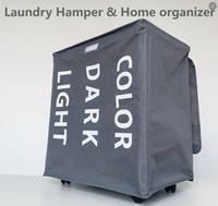 Grand panier à linge pliable à trois volets avec poignées à roulettes en tissu Oxford