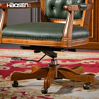 Chaise de bureau rétro en cuir vert à dossier moyen en bois Mobilier de bureau pivotant classique Chaise avec roulettes