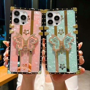 Luxe Diamant Papillon Stand Titulaire Shell Motif Carré Type TPU Housse de Téléphone Portable Pour <span class=keywords><strong>Samsung</strong></span> <span class=keywords><strong>Galaxy</strong></span> S21 S22 S23 S24 - Product Image 1