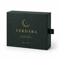 Boîte à parfum cosmétique de luxe à double porte, emballage cadeau rigide personnalisé avec logo, papier texturé vert foncé, fermeture magnétique dorée