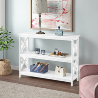 Console classique simple en bois à double plateau 80 cm, moderne, blanche et noire, pour salon, hôtel, hall d'entrée et couloir