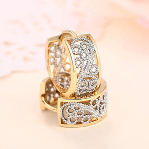 Elegant Two-tone <b>Hoop</b> <b>Earrings</b> 18K Gold Filled Vintage Crystal Rhinestone Women's Everyday Wear <b>Fine</b> Jewelry - Product Image 4