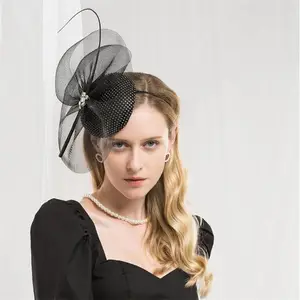 แฟชั่น Feather ตาข่ายเส้นด้าย Millinery หมวกหญิงอังกฤษ Elegant ขุนนาง Jockey Club สุภาพสตรีหมวกผู้หญิงอย่างเป็นทางการหมวก