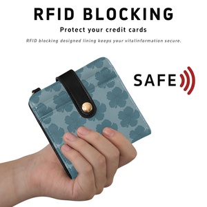 Hawaii Blue Hibiscus Flower Custom Logo Pu Leather Short Magnetic <b>Wallet</b> <b>Rfid</b> <b>Blocking</b> Women Slim <b>Wallet</b> with Key Chain - Product Image 5