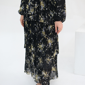 Eid <span class=keywords><strong>Abaya</strong></span> Muslimische Damenmode Islamische Kleidung Bescheidene Kleider Sommer 3-Lagiges Chiffon Blumenkleid - Product Image 5
